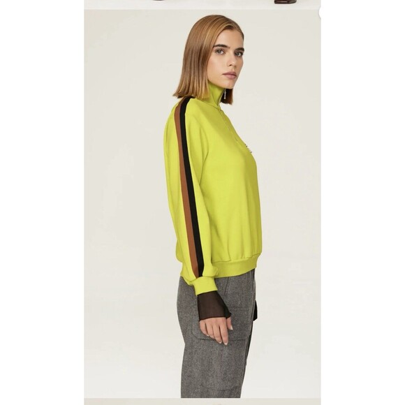 Tory Burch Knit Quarter Zip in Bright Lime Size Medium - Picture 4 of 14